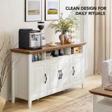 Amada Buffet Cabinet with Storage, 55" Large Sideboard Storage Cabinet with Adjustable Shelves, 4 Doors, Modern Farmhouse Coffee Bar Cabinet, Kitchen Table for Dinning Living Room, Oak and White AMADA HOMEFURNISHING