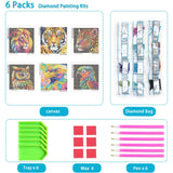 UiSdfuy Diamond Painting for Kids 8-12, 6 Pcs Diamond Dots Kits for Kids Ages 8 9 10 12, Arts & Crafts Gift for Boys & Girls | 6 Pack Animal Gem Art 6" x 6" (6-Tiger) UiSdfuy