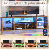 VECELO LED TV Stand for 70 inch, Entertainment Center with Power Outlets, Industrial Television Cabinet with 7 Open Storage Shelves, for Living Room and Bedroom, Retro Brown, 70inch VECELO