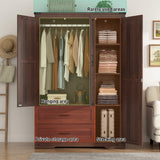 Farmhouse Wardrobe Armoire Closet with 3 Doors and 2 Drawers, 70.1" Wooden Clothing Storage Cabinet, Freestanding Large Capacity Storage Wardrobe Armoire with Hanging Rod for Bedroom, Brown St.Mandyu