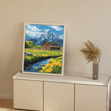 ARNLRDYA Grand Teton National Park Paint by Numbers for Adult, Moulton Barn Painting by Number Kits, Snow Mountains Flower Scenery DIY Acrylic Painting for Home Wall Decor(16×20inches, Unframe) ARNLRDYA