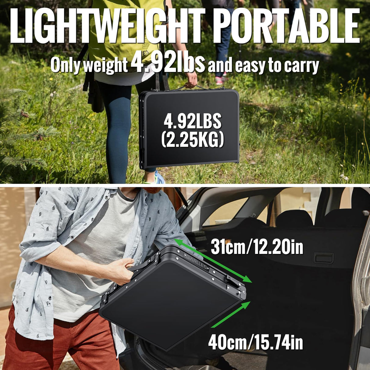 GARLLEN 2ft Folding Camping Table, 3 Adjustable Height Lightweight Picnic Table, Portable Aluminum Grill Table (22.8" L x 15.7" W) for Outdoor, Camping, BBQ, Black GARLLEN