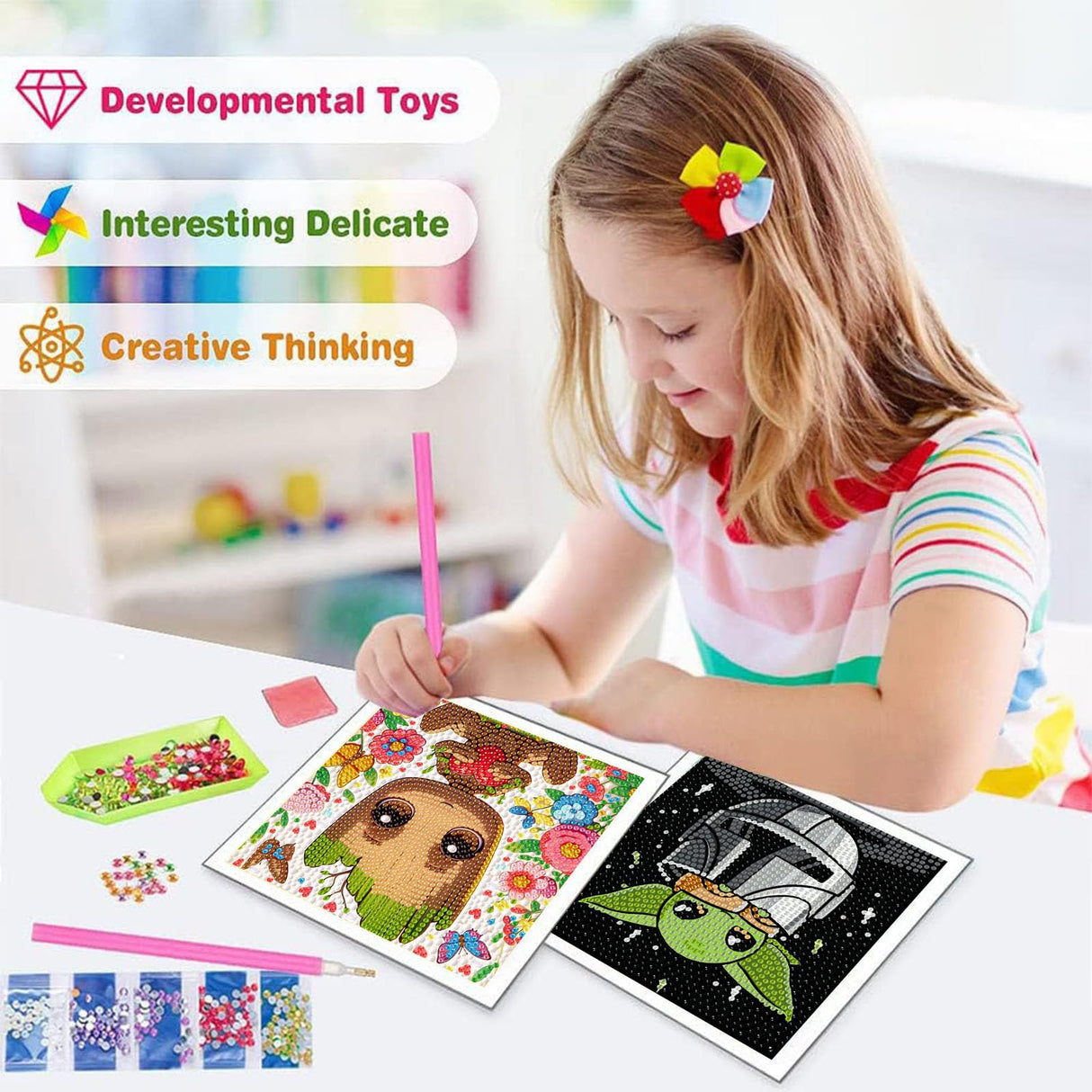 Sretoul 6 Pack Cartoon Diamond Art Kits for Kids- 6 Pack Small Diamond Art Painting, Arts and Crafts for Kids Ages 4-8-12 6X6 Inch Sretoul