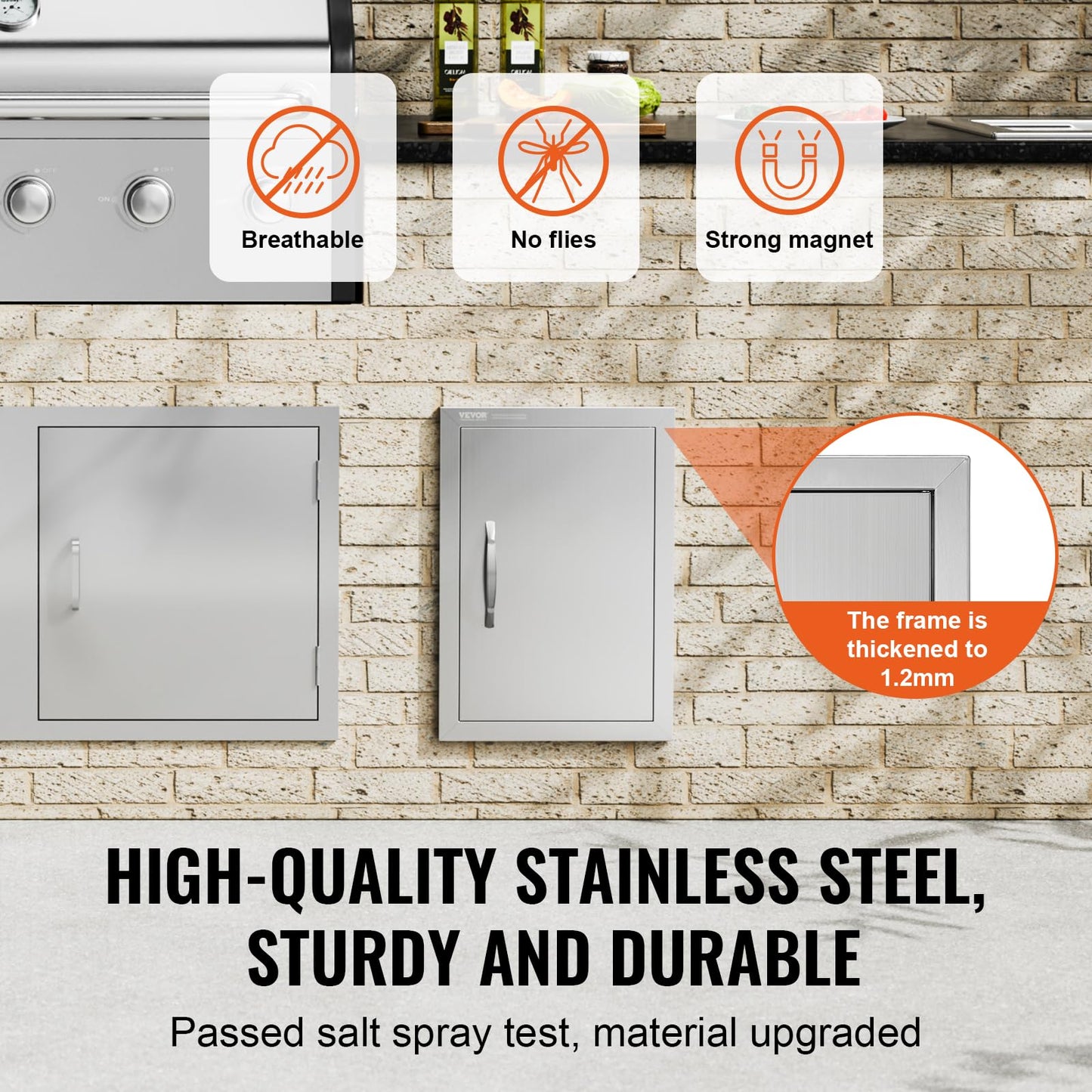 VEVOR BBQ Access Door 14W x 20H Inch, Vertical Single BBQ Door Stainless Steel, Outdoor Kitchen Doors for BBQ Island, Grill Station, Outside Cabinet