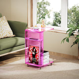 Clear Acrylic Side Table on Lockable Wheels, C Shaped End Table for Sofa, Small Coffee Tables for Small Spaces (Pink) Acrylicolor