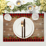 Merry Christmas Placemats Set of 4 18" x 12", Winter Xmas Tree Snowflake Red Plaid Table Mats Heat-Resisting Non Slip Reversible Burlap Coffee Place Mats for Party Dining Table Kitchen Decor Sweetshow