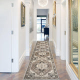 Washable Kitchen Runner Rug - 2x10 Hallway Rug Distressed Mats Non-Slip Soft Room Floor Carpet for Dining Room (Beige, 2 x 10) RUUGME
