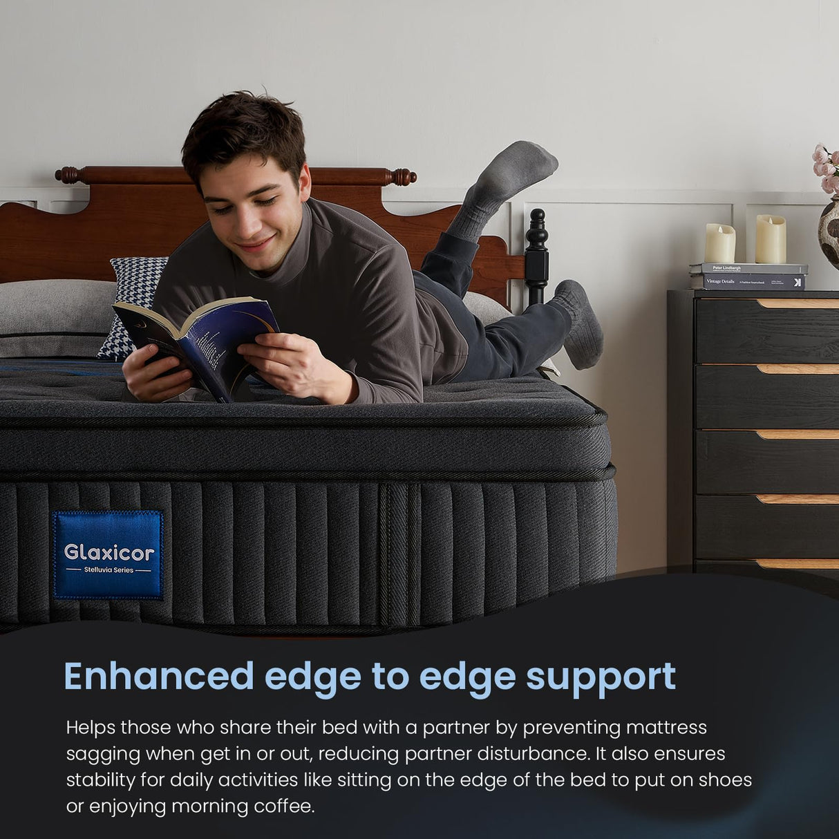 Glaxicor Queen Mattress, 14 Inch Gel Memory Foam Hybrid Mattress with Moisture-Wicking Cover, Fiberglass Free, No Motion Isolation & Responsive Support, Luxury Queen Mattresses Glaxicor