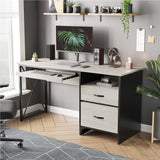 Bestier Office Desk with Drawers, 55 inch Industrial Computer Desk with Storage, Wood Teacher Desk with Keyboard Tray & File Drawer for Home Office, Wash White Bestier