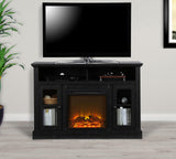 Ameriwood Home Chicago Fireplace TV Stand for TVs up to 50 Inch, Replaceable Electric Fireplace Insert Heater, Realistic Log and Flame Effect, For Living Room or Bedroom, Black Oak Ameriwood Home