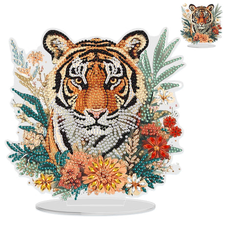 GHHKUD Tabletop Diamond Art Tiger Kits for Adults Kids, DIY Double Sided Animals Desktop Ornaments Special Shaped Rhinestone Stand Up Desk Placements, 5D Gem Gifts Home Decoration GHHKUD
