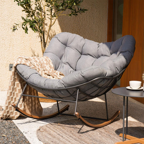 Grand patio Outdoor Rocking Chair, E-Coated Modern Cozy Lounge Rocker Chair with Cushion for Balcony Porch Patio, Gray Grand patio