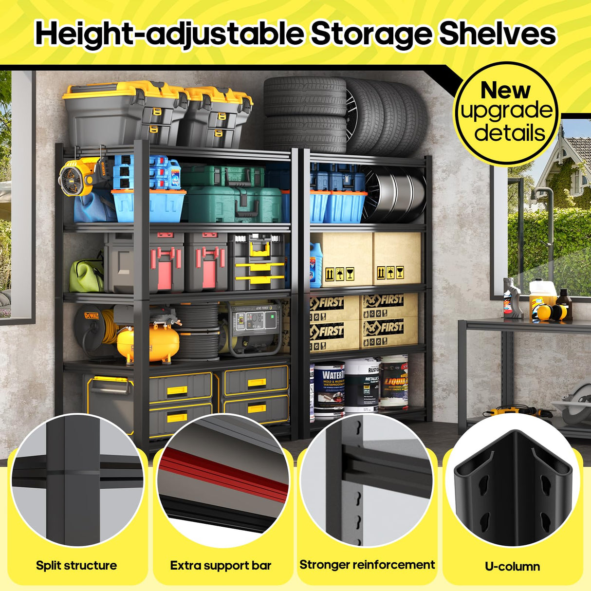 Nexvrtau 5 Tier Adjustable Metal Shelving Storage Rack,Storage Shelves,59.8" Wx24 Dx76.6 H Garage Shelving Heavy Duty,Industrial Shelving Unit for Basement,Warehouse,Garage Organization.1 Pack Nexvrtau