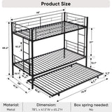 AEMSOFK Twin Over Twin Bunk Bed Frame with Trundle,Metal Bunk Bed Bedframe with Guard Rail and 2 Ladders for Adults,Can be Divided into 3 Beds, No Box Spring Needed,Space Saving Design AEMSOFK