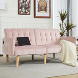 TYBOATLE 65" W Velvet Modern Convertible Folding Futon Couch Sofa Bed w/ 2 USB Charging Ports and arms, Loveseat for Compact Living Space, Dorm, Game Studio, Bonus Room, Apartment, Bedroom (Pink) TYBOATLE