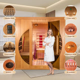 Smartmak Far Infrared 2 Person Recliner Sauna Room, Indoor Canadian Hemlock Sauna Room, Ceramic Tube and Carbon Crystal Heating Panel, 7 Color Light, Oxygen Bar, Bluetooth Speaker (220V, 3400W) Smartmak