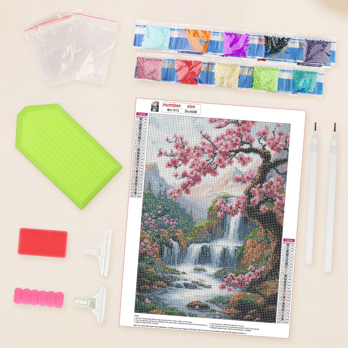 Lxmsja Cherry Blossoms Diamond Art Kits for Adults, Waterfalls Diamond Painting Kits for Beginners, 5D DIY Full Drill Gem Art Crafts for Adults, Home Wall Decor 12x16 inch Lxmsja