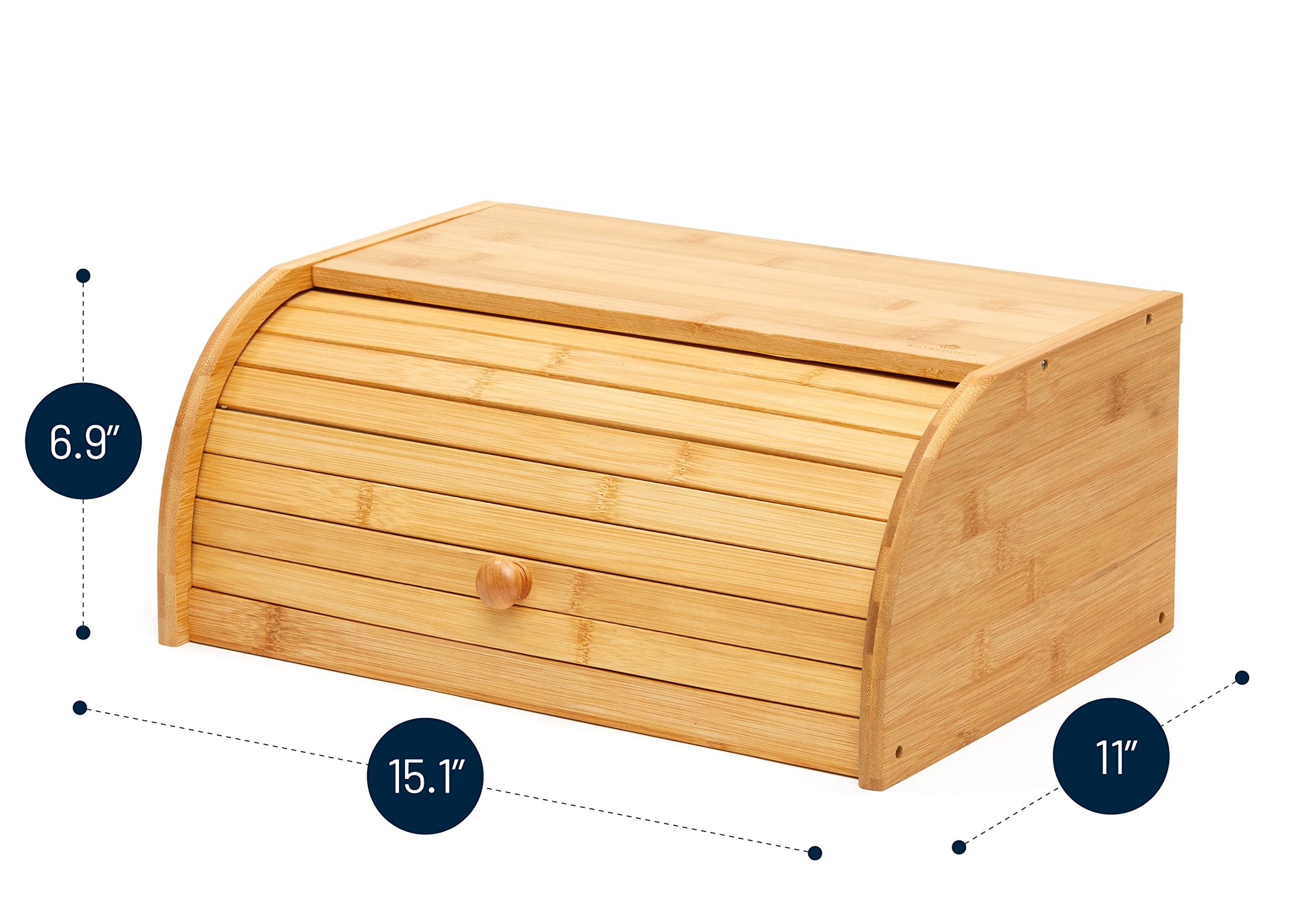 ROYALHOUSE Natural Bamboo Roll Top Bread Box Kitchen Food Storage - Assembly Required - Thumbnail 2
