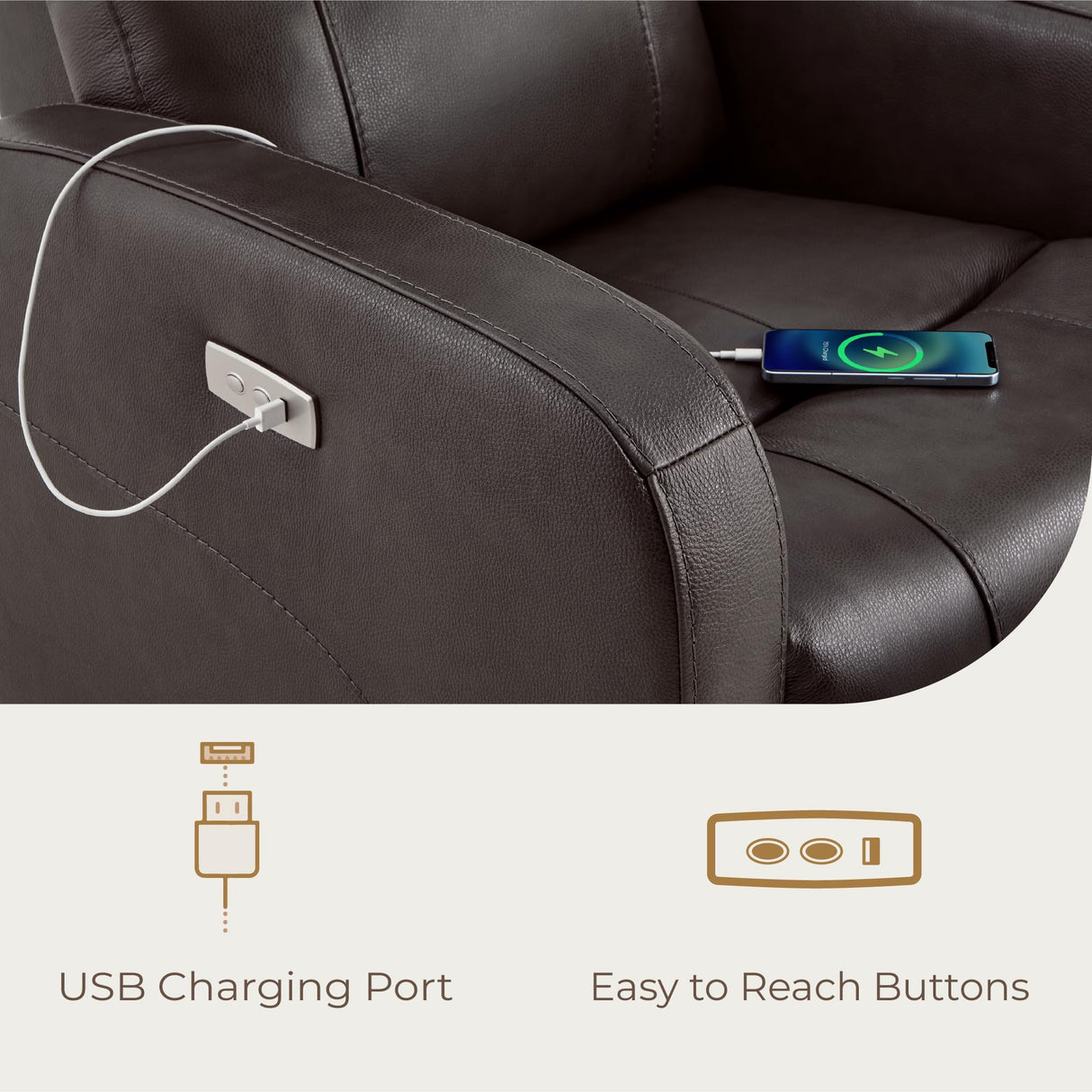 CHITA Genuine Leather Power Swivel Glider Recliner Chair for Adults, FSC Certified Electric Nursery Rocker Recliner Chair for Living Room, Dark Brown CHITA