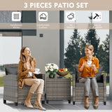 Vongrasig 3 Piece Patio Furniture Set Small Outdoor Wicker Rattan Front Porch Bistro Set Cushioned Patio Chairs Conversation Set with Glass Table for Lawn, Garden, Backyard, Balcony, Poolside (Grey) Vongrasig