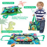 HELLOWOOD Dinosaur Toys for Toddlers Age 2-4, Wooden Dinosaur Train Set with Playmat/Storage Bag, Montessori Educational Toys for 2+ Years Old Boys & Girls HELLOWOOD