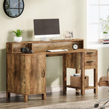 Tribesigns 55" Wood Executive Desk, Farmhouse Computer Desk with Drawers and Cabinet, Rustic Office Desk with Hutch and Storage Shelves, Large Study Writing Table for Home Office, Brown Tribesigns