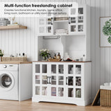 Keyluv Kitchen Pantry Storage Cabinet 71" Tall Freestanding Pantry Cabinet, Farmhouse Glass Door Buffet with Oven Countertop, Large Wood Hutch for Keyluv