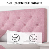HOMBCK King Size Bed Frame and Headboard, Upholstered Bed Frame King Linen Fabric with Wood Slats, Button Tufted, No Box Spring Needed, Pink HOMBCK