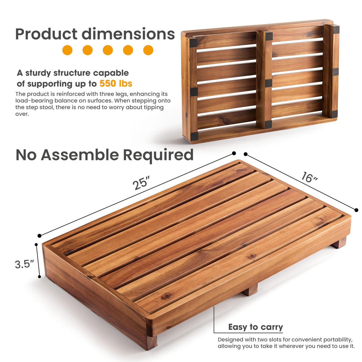 TINAMO 3.5" One Step Stool for Elderly (No Assemble Required)- Acacia Wood High Riser Step Stool for Bed - 550 Lbs Wooden Mobility Stepping Stools for Adults, Kids/Bedside, Bathroom, Kitchen, Garden Tinamo