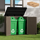 ZZM Large Outdoor Storage Shed, 48 Cu Ft Resin Versatile Storage Cabinet for Patio Accessories, Trash Cans & Garden Tools, Durable Horizontal Storage Box with Lockable Lid (Coffee) ZZM