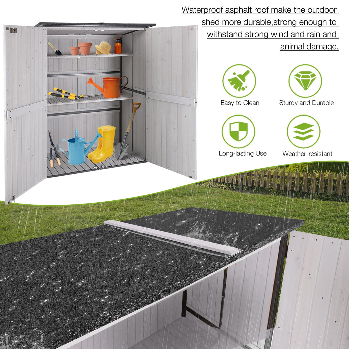 Shed Outdoor Storage Cabinet with Metal Frame Large Wooden Garden Shed Tool House with Floor,Door & Lock for Backyard Use GUTINNEEN