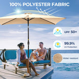 SUNVIVI OUTDOOR 6.5 x 10 Ft Rectangular Patio Umbrella Aluminum Pole, Outdoor Table Market Umbrella with Crank, 6 Steel Ribs, Polyester Canopy, Light Brown SUNVIVI OUTDOOR