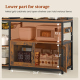 47.2 in Bakers Rack with Power Outlet & LED Light, Coffee Bar with Coffee Pod Holder for Vetuo, Kitchen Microwave Stand with Storage Shelves, Paper Holder, Cabinet, Wire Basket, 8 Hooks (Rustic Brown) UPOSOJA