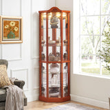 Glass Display Cabinet with Glass Doors, Corner Curio Cabinet with 4 Adjustable Glass Shelves, China Cabinet with Wooden Flower Carving for Living Room, Hallway, Oak Hayiodda