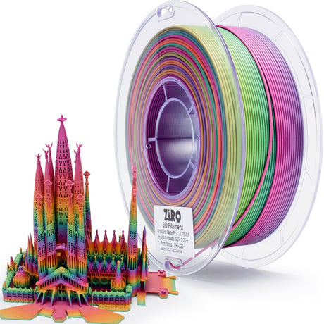 ZIRO 3D Printer Filament PLA, Fast Color Changing Filament(Matte), Color Change by Length PLA, Fit Most FDM 3D Printers, Matte Finish 1KG/ 2.2lbs Spool, Rainbow Blaze ZIRO