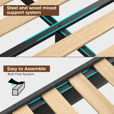 Rolanstar Full Size Bed Frame, Storage Headboard with Charging Station and LED Lights, Upholstered Bed with Heavy Duty Wood Slats, No Box Spring Needed, Noise Free, Easy Assembly, Dark Grey Rolanstar