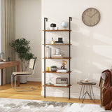 Panana Industrial 5 Tier Ladder Shelf, Open Space Book Shelf Wall Mount Bookshelf with Metal Frame Sturdy Bookcase for Living Room (Brown, 5 Tier) Panana