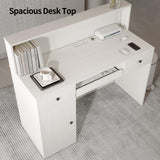 VOWNER Reception Desk with LED Lights and Power Outlets, Retail Counter Reception Counter Table with Drawers, for Salon Lobby Checkout Office, White (47.2" W x 18.7" D x 39.4" H) VOWNER