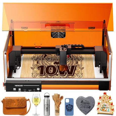 Laser Engraving Machine, Woxcker L2 MAX 10W Enclosure Laser Engraver, CNC Engraving Machine 0.01mm High Precision Laser Engraving and Cutting for Wood Stainless Steel Glass Woxcker