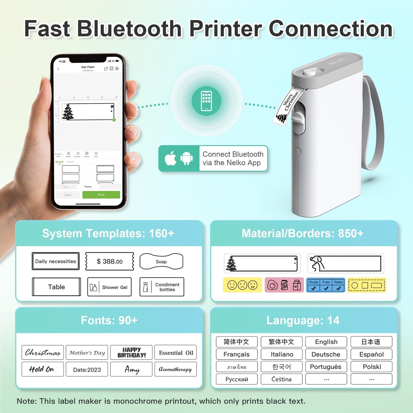 Nelko Label Maker Machine with Tape, P21 Bluetooth Label Printer, Wireless Mini Label Makers with Multiple Templates for Organizing Office Home, White, 1 Pack