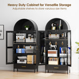 VEXPOR 73In Tall Metal Arched Cabinet, Arched Display Pantry Cabinet with Glass Door, Modern Farmhouse Bookcase with 1 Drawer and 2 Adjustable Shelves for Living Room, Black, Assembly Required VEXPOR