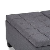 SIMPLIHOME Harrison 36 inch Wide Transitional Square Coffee Table Storage Ottoman in Slate Grey Linen Look Fabric, Assembled, For the Living Room and Bedroom SIMPLIHOME