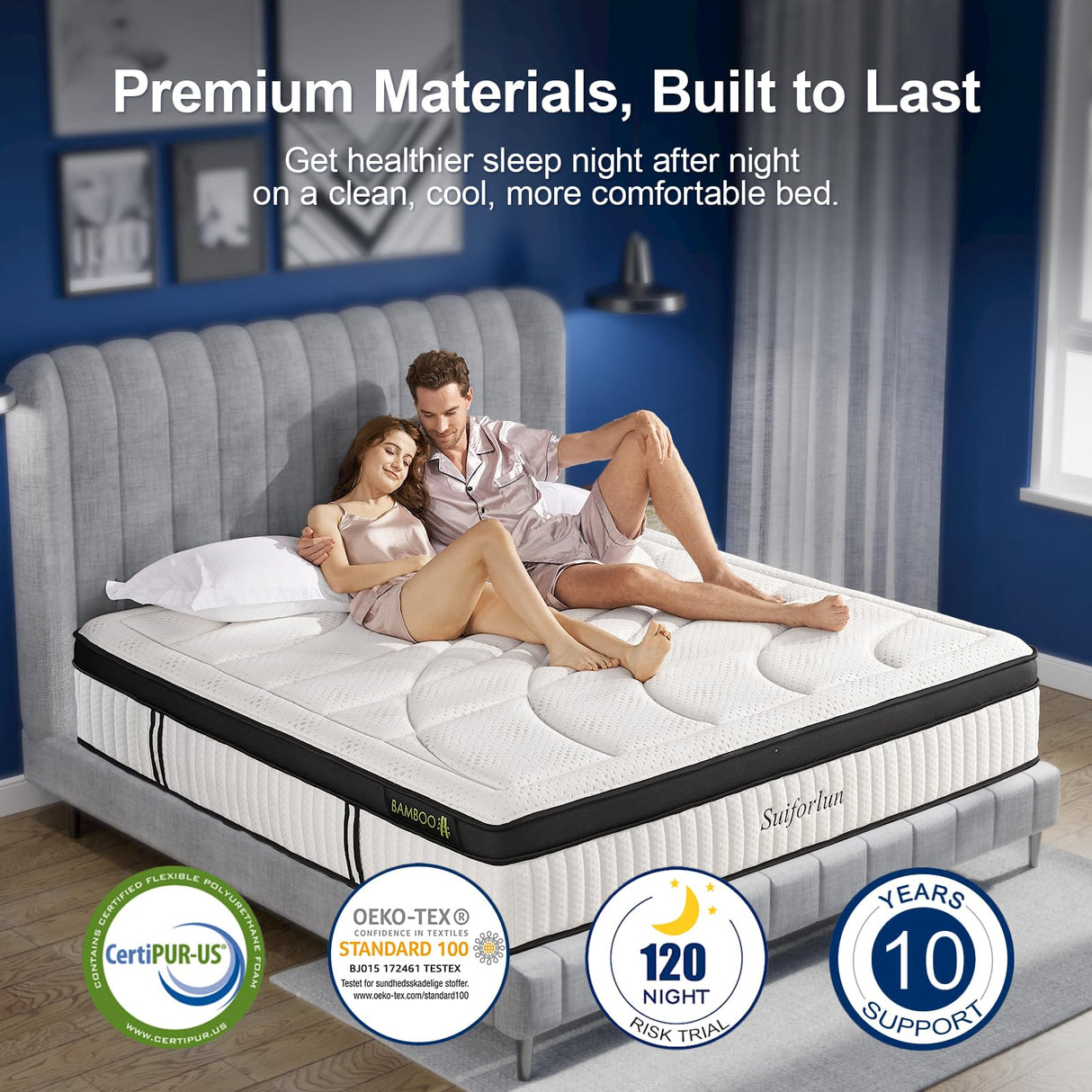 Suiforlun King Mattress, 14 Inch Hybrid Gel Memory Foam and Innerspring Mattress, Euro Top Luxury Mattress with 7 Premium Layers, Pressure Relief, CertiPUR-US Certified, 80”x76”x14 Suiforlun
