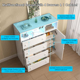 OTUTUMUS 4 Drawer Dresser for Bedroom with Charging Station & LED Light, Wood Tall Dresser with Storage Cabinet, Chest of Drawers with Open Compartments for Living Room, Closet, Hallway (White) OTUTUMUS