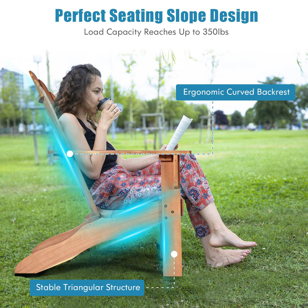 RELAX4LIFE Adirondack Chairs Set of 4, Acacia Wood Adirondack Lounge Chair, Weather Resistant Outdoor Chair for Patio Garden Porch Deck, 350 LBS Weight Capacity, Wooden Fire Pit Chairs (4, Natural) RELAX4LIFE