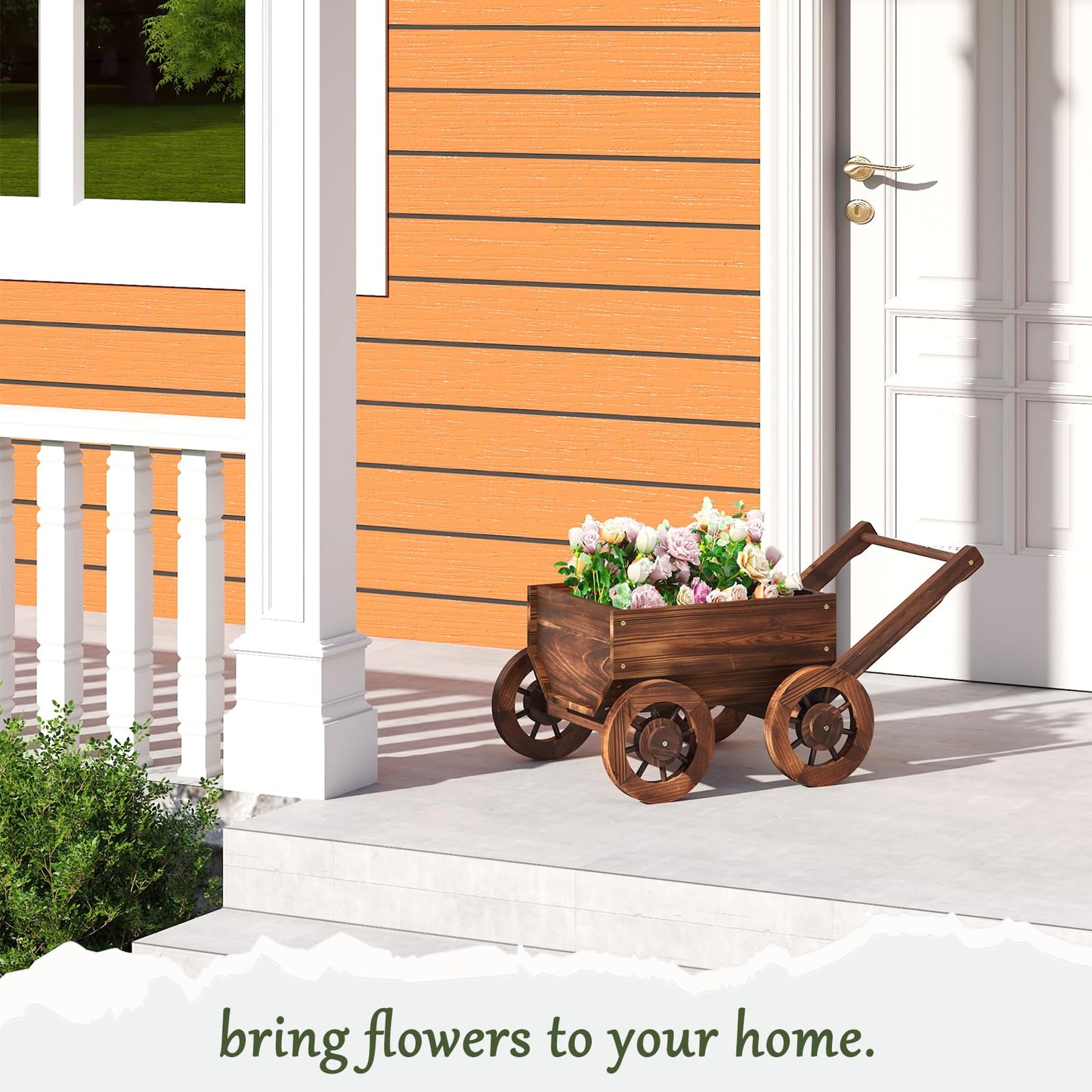 PULIJIA Wooden Wagon Planter Outdoor Garden Planter, Trolley Decoration Succulent Flower cart, Indoor Outdoor Backyard Balcon Decor cart with Wheels, Planter for Patio (HC-S)