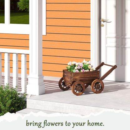 PULIJIA Wooden Wagon Planter Outdoor Garden Planter, Trolley Decoration Succulent Flower cart, Indoor Outdoor Backyard Balcon Decor cart with Wheels, Planter for Patio (HC-S)