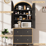 HOLCEPZN 78" Tall Black Arched Cabinet with Fluted Doors, 4 Adjustable Shelves & 2 Drawers, Modern Storage Organizer for Pantry, Bookshelf, Bathroom or Wardrobe Use HOLCEPZN