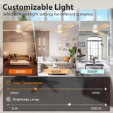 Livory Smart 52” Wood Flush Mount Ceiling Fans with Lights and Remote,Quiet DC Motor,Outdoor Indoor Ultra Low Profile Ceiling Fan works with Alexa WIFI APP,Modern White Ceiling Fan for Bedroom Patio Livory