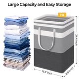 HomeHacks 2 Pack Large Laundry Baskets, Waterproof, Freestanding Laundry Hampers, Collapsible Clothes Hamper with Reinforced Handles in Laundry Room, College Dorm, Bathroom, Bedroom (Grey, 75Lx2) HomeHacks